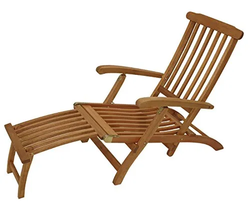 DEGAMO Deckchair Maine - Eleganter Liegestuhl aus FSC®-zertifiziertem Eukalyptus - Liegen im klassischen Design mit abnehmbarem Fussteil. Verstellbares Rückenteil und edle Messingbeschläge machen diesen Liegestuhl zum perfekten Begleiter für entspannte Stunden im Freien.
