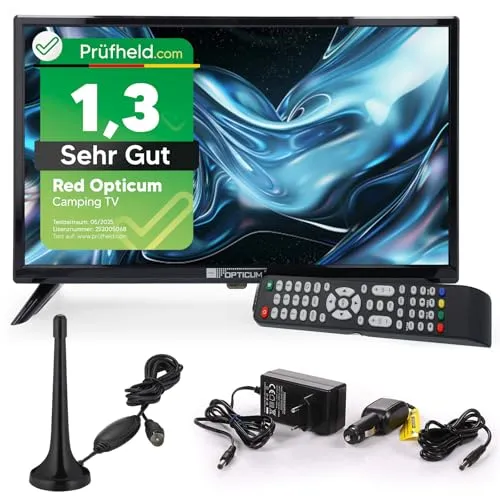 RED OPTICUM 19 Zoll LED Fernseher LE-19T30921 - Camping Fernseher mit Triple Tuner für 12V/230V Betrieb, ideal für unterwegs. Genießen Sie gestochen scharfe HD-Qualität und vielfältige Anschlussmöglichkeiten.