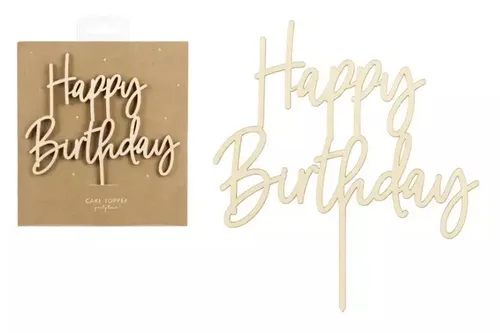 Topper drewniany Happy Birthday 16,5cm 32610 PartyDeco 5900779132610