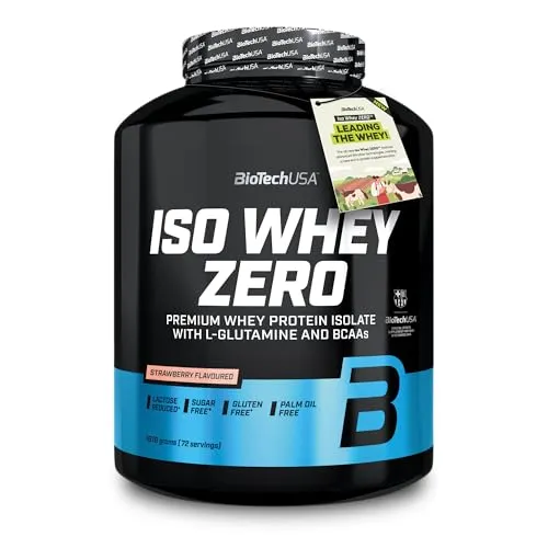 BioTechUSA Iso Whey Zero | Premium Whey Protein Isolate | Grass-Fed | Enzyme-Free | Sugar- and Gluten-free, 1816g, Erdbeere