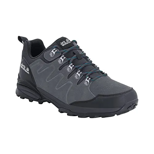 Jack Wolfskin Herren Refugio Texapore Low M Wanderschuhe, Grey/Black, 42.5 EU - Wasserdichte und atmungsaktive Wanderschuhe aus Veloursleder mit hervorragender Dämpfung und griffigem Profil für leichte Tagestouren.