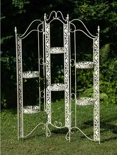 Aubaho Dekoobjekt Paravent Pergola mit Rankhilfe - Eleganter Paravent aus antikem Schmiedeeisen, ideal zur dekorativen Gestaltung Ihres Gartens. Mit liebevollen Verzierungen und Pflanzschalen, bietet er eine stilvolle Möglichkeit, Pflanzen zu präsentieren und Räume abzutrennen.