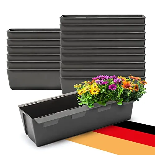 BigDean 16er Set Paletten Blumenkästen mit Hängesystem 37cm anthrazit - Praktische Blumenkästen für Europaletten, ideal für Hochbeete und flexibel einhängbar. Hergestellt aus recyceltem Kunststoff, robust und wetterbeständig – perfekt für Garten, Balkon und Terrasse.