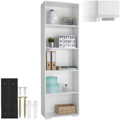 tectake® Bücherregal - 5 Fächer Holzregal für stilvolle Aufbewahrung - Büro-Bücherregale mit 5 offenen Fächern für Bücher und Deko. Stabil und standsicher, ideal für Wohnzimmer, Home Office oder Kinderzimmer. Inklusive Kippschutz für mehr Sicherheit.