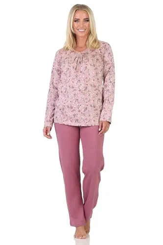 Normann Fraulicher Damen Pyjama Schlafanzug - Floral Design in Altrose, Größe 36-38 - Komfortabler Damen Pyjama aus 100% Baumwolle mit Knopfleiste für einfaches An- und Ausziehen. Ideal zum Entspannen und für gemütliche Nächte. Verfügbar in altrosa und auch in Übergrößen.