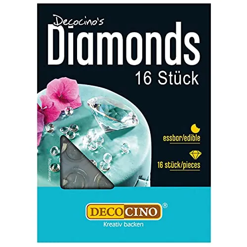 DECOCINO Essbare Diamanten, weiß (16 Stück) – funkelnde essbare Edelsteine – Kuchendeko & Tortendeko – für Hochzeitstorten-Deko & Geburtstagskuchen