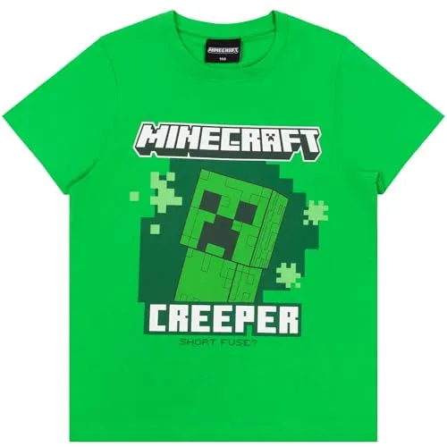 Minecraft Jungen T-Shirt Creeper Baumwolle Gaming Shirt (Creeper Grün, 116)