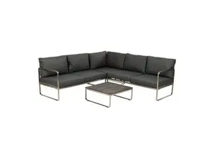 greemotion Loungegruppe Boston 15-teilig - Anthrazit & Silber - 4-teiliges Garten-Lounge-Set mit 2 Sofas, 1 Ecksofa und 1 Tisch. Mit 12 cm dicken, wasserabweisenden Kissen für ultimativen Komfort. Ideal für entspannte Tage im Garten oder auf der Terrasse.