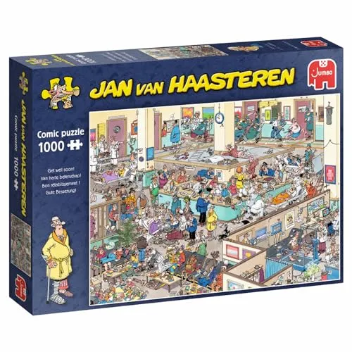 Jumbo Spiele 1119800121 Jan van Haasteren Gute Besserung Puzzle - 1000 Teile Puzzle mit humorvollen Illustrationen von Jan van Haasteren, ideal für Puzzle-Fans und Sammler, die nach versteckten Details suchen.