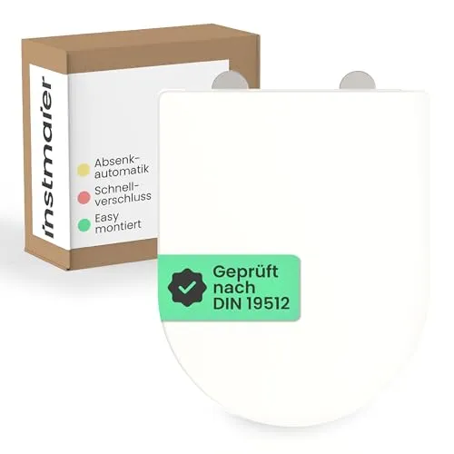 instmaier Toilettendeckel mit Absenkautomatik - D-Form, Weiß, TÜV geprüft - WC-Sitz aus Duroplast mit verbesserter Absenkautomatik, ideal für moderne Keramiken und belastbar bis 250 kg. Schnelle Montage von oben und antibakterielle Oberfläche für hygienische Sauberkeit.