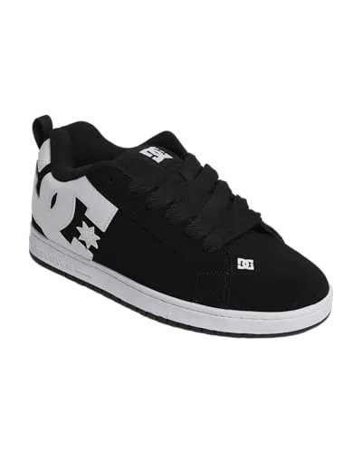 DC Shoes Herren Court Graffik Low-Top Sneaker, Schwarz (Black 001), 42 EU - Herren-Sneaker mit Obermaterial aus Leder und belüfteten Netzeinsätzen für optimalen Komfort und Atmungsaktivität, ideal für den Alltag.