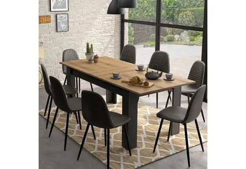 Esstisch GAMI "Manchester", Ausziehbar und Modern - Esstisch in Schwarz und Eiche Helvezia, ausziehbar von 160 cm auf 200 cm, ideal für gesellige Runden. Perfekt für Ihr Esszimmer!
