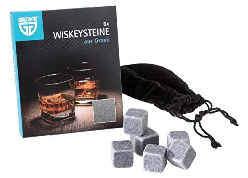 GRÄWE 6 Stück Whisky-Steine Kühlsteine aus Granit inkl. Beutel