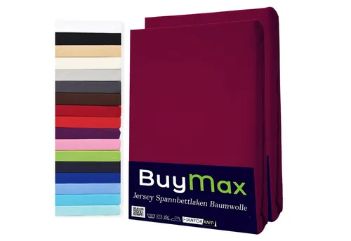 Buymax Spannbettlaken 2-er Set, 100% Baumwolle, Gummizug, Bordeaux - Praktisches Doppelpack aus 100% Baumwolle mit rundum Gummizug, passend für Matratzen bis 25 cm Höhe. Pflegeleicht und in stilvollem Bordeaux – ideal für jede Schlafumgebung.