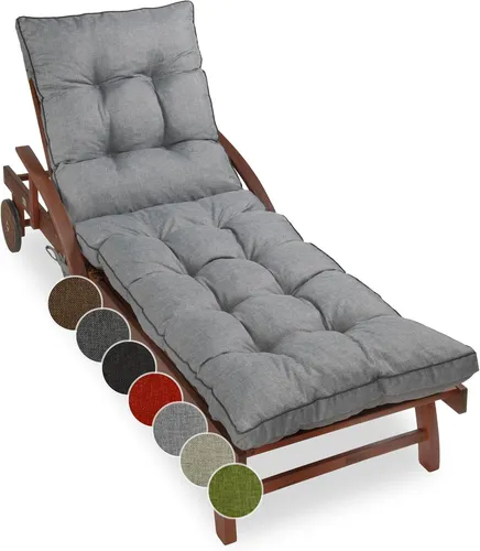 sunnypillow Liegenauflage 200 x 60 - Extra dicke Gartenliegeauflage in Grau - Die sunnypillow Liegenauflage RIVA (200 x 60 x 13 cm) verwandelt Ihre Liege in einen komfortablen Rückzugsort. Wasserdicht und UV-beständig, ideal für Garten und Terrasse. Genießen Sie höchsten Komfort mit stabiler Befestigung!