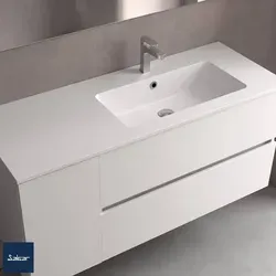 Salgar Waschtisch VILNA 905 - Schrankelement links, MineralSolid matt - Waschbecken aus widerstandsfähigem MineralSolid, resistent gegen Flecken und leicht zu reinigen. Ideal für moderne Badezimmer mit flexibler Platzierung des Beckens.