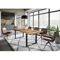 Baumtisch Mango 260x100x76 – Natur lackiert mit schwarzen U-Beinen - Einzigartiger Design-Tisch aus massivem Mangoholz mit eleganter Baumkante. Die lackierte Tischplatte hebt die Maserung hervor, während die anthrazit glänzenden U-Beine einen modernen Akzent setzen. Ideal für stilvolle Essbereiche.