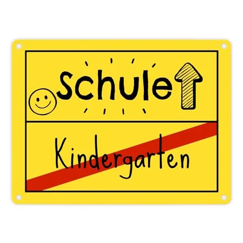 Zur Einschulung Metallschild in 15x20 cm mit Spruch Schule - Kindergarten Schulanfang Überraschung Metallschild in 15x20 cm für Kinderzimmer Tür oder Zaun Ideal für Erstes