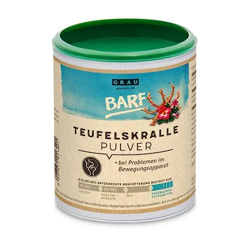 Grau Teufelskralle 300g - Tiergesundheit: 100% reines Teufelskralle-Pulver zur Unterstützung der Mobilität und Linderung von Schmerzen bei deinem Vierbeiner.