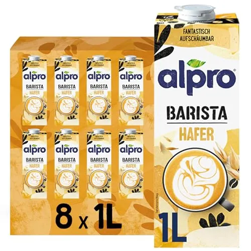 Alpro Haferdrink Barista 8 x 1 L - Nicht-tierische Milchalternative für Barista. Ideal für cremige Getränke, laktosefrei und ohne Kuhmilcheiweiß. Perfekt für Kaffee und Schaum!