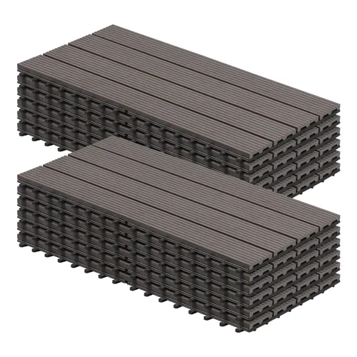 Woltu WPC-Fliesen 12 St. - Terrassendielen Holz-Optik 30x60cm - Fliesen für innen und außen, UV-beständig und rutschhemmend mit einfachem Klicksystem zur Selbstmontage. Ideal für eine stilvolle und pflegeleichte Terrasse.