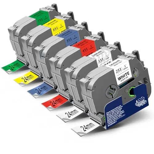 6x Labelwell 24mm kompatibel Schriftband für Brother TZe-251 TZe-151 TZe-451 TZe-551 TZe-651 TZe-751 TZe P-touch Bänder 24mm für Brother PT-E550W PT-P700 PT-P750W PT-D600 PT-P710BT PT-D600VP PT-E500