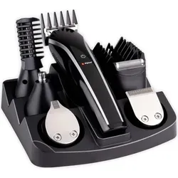 alpina 6-in-1 Haarschneider Trimmer - Schwarz - Elektrischer Rasierer für Gesicht und Körper, mit 6 Aufsätzen inklusive Bart- und Nasenhaartrimmer. Wiederaufladbar und kabellos für einfache Handhabung und präzises Trimmen.