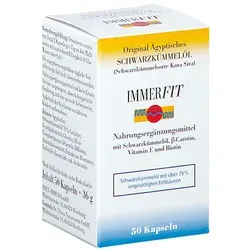 Schwarzkümmelöl Immerfit Kapseln - Nahrungsergänzungsmittel mit ägyptischem Schwarzkümmelöl, reich an ungesättigten Fettsäuren für Energie und Immunregulation. Enthält auch Beta-Carotin, Vitamin E und Biotin für gesunde Haut, Haare und Nägel.