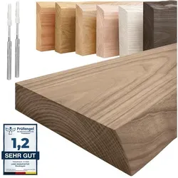 LAMO Manufaktur Wandregal Holz Baumkante Regal Farbe: Nussbaum Invisible: Schweberegal 140 cm, Komplett-Set, 40mm stake Massivholzplatte braun 140 cm x 4 cm x 20 cm