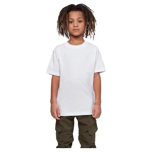Build Your Brand Kinder T Shirt Basic – Rundhals Kurzarm Tee aus Baumwolle mit klassischer Passform für Alltag Schule Sommer und Freizeit Outfits,Weiß,146-152