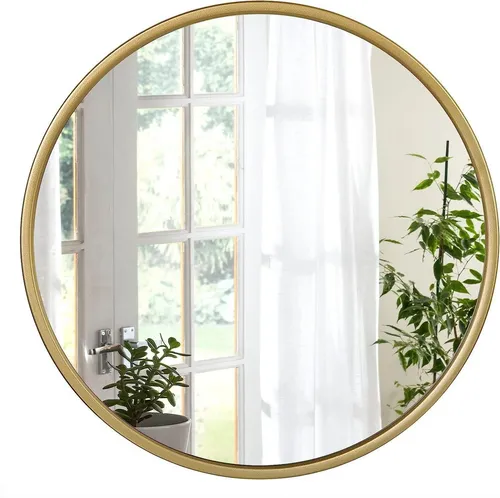 WOLTU runder Wandspiegel 40 cm mit Goldrahmen - Dekorativer Wandspiegel für Badezimmer, Schlafzimmer und Flur, bietet klare Reflexion und stilvolles Design, einfach zu montieren mit Haken für flexible Platzierung.