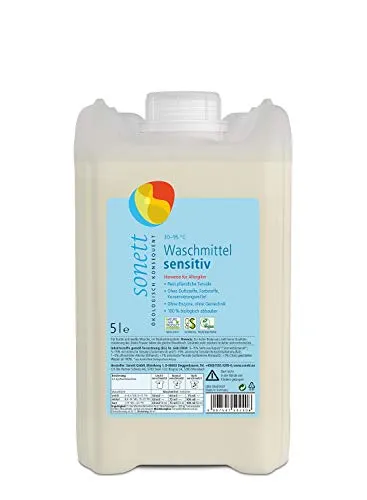 Sonett Flüssigwaschmittel - Neutral/Sensitiv 5L - Hochwertiges Vollwaschmittel mit pflanzlichen Tensiden, ideal für sensible Haut. 100 % biologisch abbaubar und ohne synthetische Zusätze. Perfekt für umweltbewusste Haushalte.