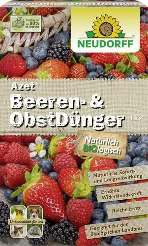 Neudorff Azet Beeren- & ObstDünger 1 kg - Bio-Dünger mit extra Kalium für intensiven Geschmack und reiche Ernte von Beeren und Obst. Ideal für gesundes Pflanzenwachstum mit Sofort- und Langzeitwirkung.