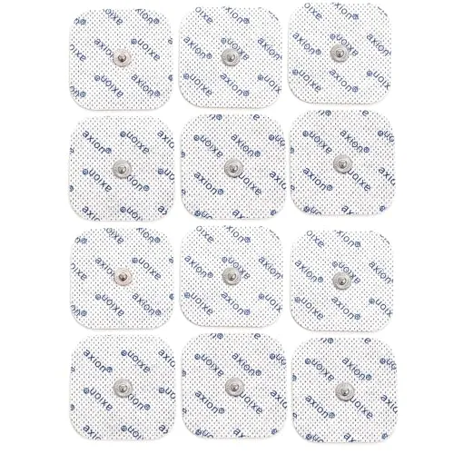 TENS-EMS Elektroden-Pads 5x5 cm - kompatibel mit TENS-EMS Geräten von Sanitas & Beurer 3,5 mm Druckknopf | Wiederverwendbare Klebeelektroden-Pads | Med. Produkt von axion 12