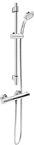 Cornat Dusch-Komplettset ''Fit'' - Verchromt mit Thermostatarmatur - Badewannen- & Duschsysteme mit hochwertiger Ausstattung, inklusive Thermostatarmatur für konstante Wassertemperatur und Handbrause mit 3 Strahlarten für ein individuelles Duscherlebnis.