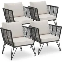 tectake Garten-Loungesessel Set Sundo, 4-tlg, robust und stilvoll - Gartenmöbel Set mit 4 Loungesesseln im eleganten Rope-Design, wasserabweisende Polster und langlebiges Stahlgestell für höchsten Komfort und Stil in Deinem Außenbereich.
