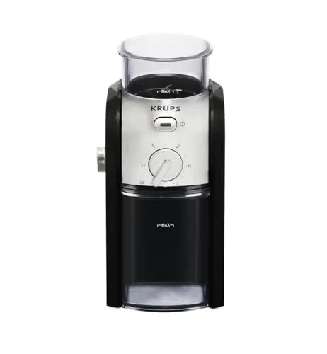 KRUPS GVX212 Kaffeemühle - 17 Stufen Mahlgrad, Tassen-Wahlschalter für 2-12 Tassen, Edelstahl-Sicherheitsdeckel und abnehmbares Mahlwerk