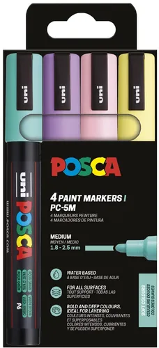 POSCA Pigmentmarker PC5M softe Farben 4er Etui