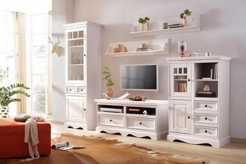 Home affaire Vitrine Melissa 190 cm in Weiß - Landhausstil Vitrine mit 1 Glastür und 2 Holzböden, bietet viel Stauraum und ist aus FSC®-zertifiziertem Massivholz gefertigt.