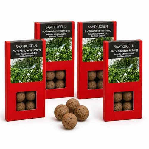 Saatkugeln Kräuter 32 Stück | Kräutersamen Set Petersilie, Schnittlauch, Dill, Basilikum & Oregano | Saatbomben Küchenkräuter | Saatgut Kräuter für Balkon & Garten | Samenbomben | Seedbombs