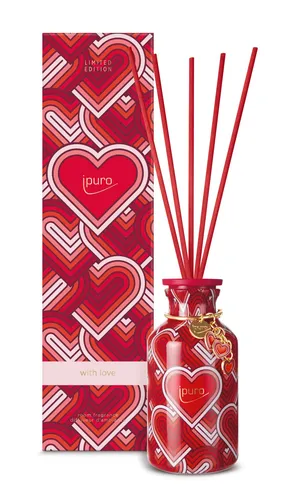 ipuro Raumduft Limited Edition, 240ml – mit Stäbchen, with love - Aromatherapie Raumduft mit aphrodisierender Grapefruit & Jasmin-Duftkomposition. Langanhaltendes Dufterlebnis für eine harmonische Atmosphäre, inkl. 5 Rattanstäbchen.