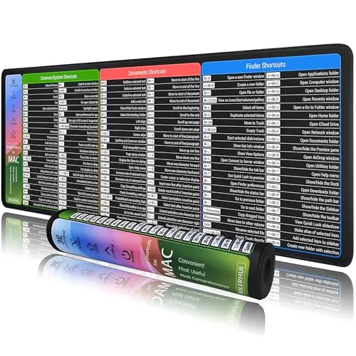 BOLERHUI Mac Shortcuts Mauspad mit Cheat Sheet (Englische Version), XL Schreibtischunterlage für iMac, MacBook Pro & Air (80x30x0,3 cm) - Ideal für Büro & Home Office - Geschenke für Mitarbeiter
