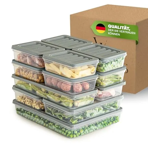 Viwares Stapelbare Gefrierdosen 13er Set – Praktischer Kühlschrank-Organizer mit Deckel - Platzsparendes 13er Set für Kühlschrank und Gefrierfach. Frostfest bis -25°C, ideal für die Aufbewahrung von Lebensmitteln und Resten. Wiederverwendbar und umweltfreundlich.