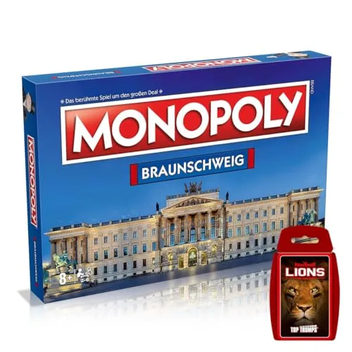 Monopoly - Braunschweig + Top Trumps New Yorker Lions - Gesellschaftsspiel: Erleben Sie Braunschweig mit der Monopoly-Ausgabe und entdecken Sie die historische Löwenstadt, ideal für Spieler, die Stadtgeschichte lieben.