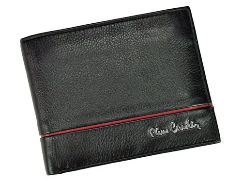 Pierre Cardin Herren-Brieftasche aus zerkleinertem Leder - Herren-Geldbörse mit 11 Kartenfächern und Münzfach, elegantes Design in Schwarz und Rot, ideal für stilbewusste Männer.