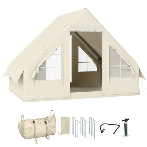 Outsunny Aufblasbares Zelt für 3 Personen - Wasser- und winddichtes Glampingzelt mit Fenster und Tür, ideal für Camping in allen Jahreszeiten. Inklusive Luftpumpe und Aufbewahrungstasche.