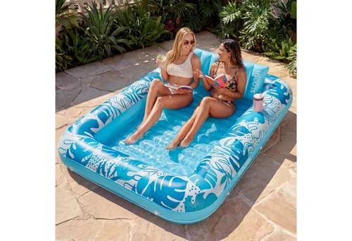 SLOOSH Aufblasbare Tanning Pool XL, 85" x 57" - Extra große aufblasbare Sonnenliege (85" x 57") mit Kissen und Getränkehaltern. Ideal für entspannte Sommertage und perfekt für bis zu 2 Personen. Hergestellt aus strapazierfähigem, UV-beständigem Material für langlebigen Spaß im Wasser.