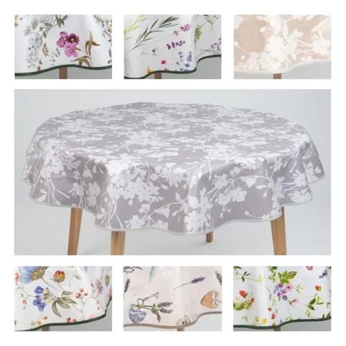 laro 140cm runde Wachstuch Tischdecke abwaschbar Wachstuchtischdecke mit Saum-Eingefasst-Paspelband, Muster:Blumen Ornament Grau, Größe: Rund 140cm