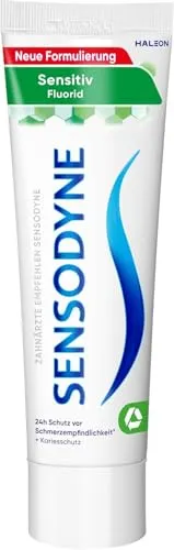 Sensodyne Sensitiv Fluorid Zahnpasta 75ml - Zahnpasta für schmerzempfindliche Zähne mit langanhaltendem Schutz vor Schmerzempfindlichkeit und Karies, in recyclingfähiger Tube.