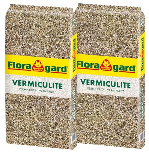 Floragard Vermiculite 10 L (2×5 L, 1–2 mm) – feiner mineralischer Substratverbesserer zur Bodenlockerung, Drainage & Wasserspeicherung – ideal für Anzucht, Aussaat, Keimlinge